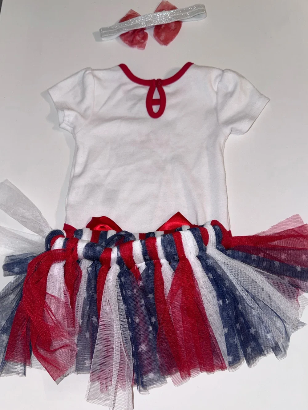 Baby Essentials Red, White & Navy Firecracker Tutu Dress with Bow Headband